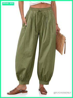 Baggy Pleated Harem Pants Wide Leg Elastic High Waisted Lounge Pants with